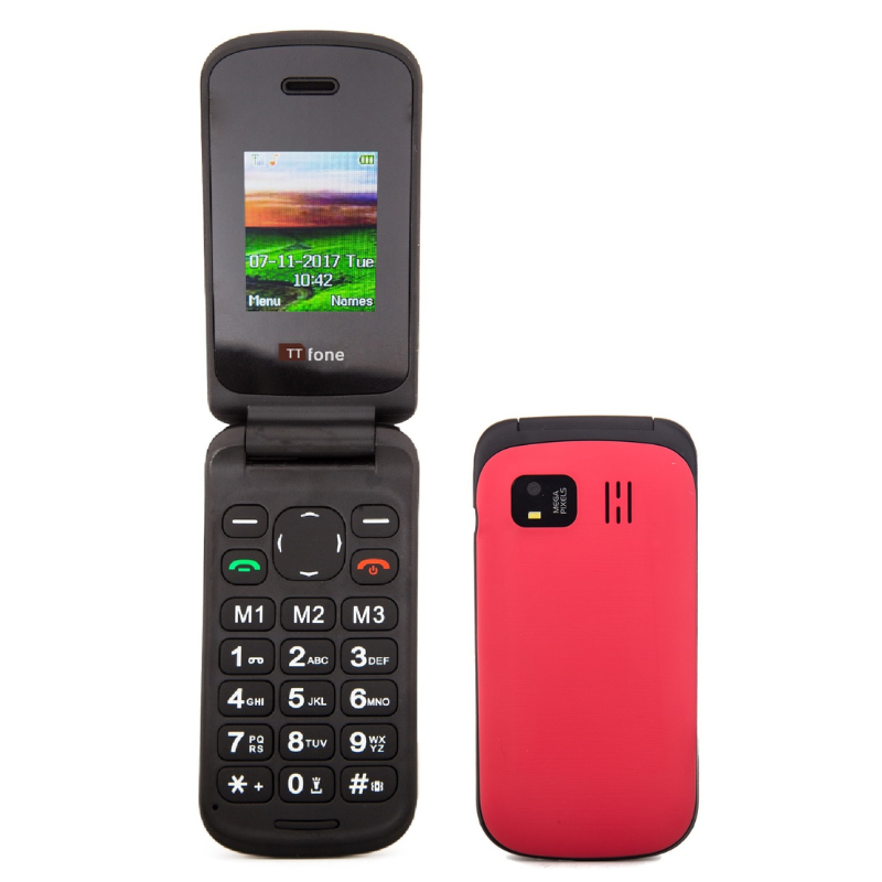 TTfone TT140 Red - Warehouse Deals Flip Folding Phone with USB Cable, O2 Pay As You Go
