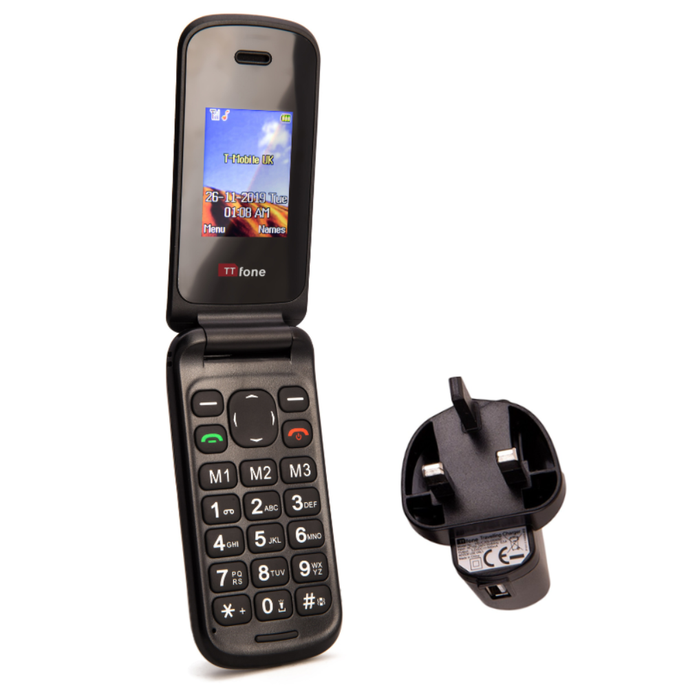 TTfone Black TT140 - Warehouse Deals with Mains Charger and EE Pay As You Go