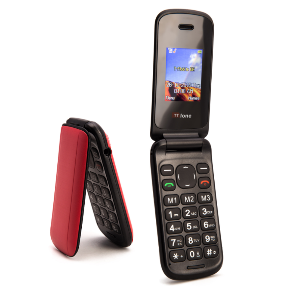 TTfone TT140 Red - Warehouse Deals Flip Folding Phone with USB Cable, Giffgaff Pay As You Go