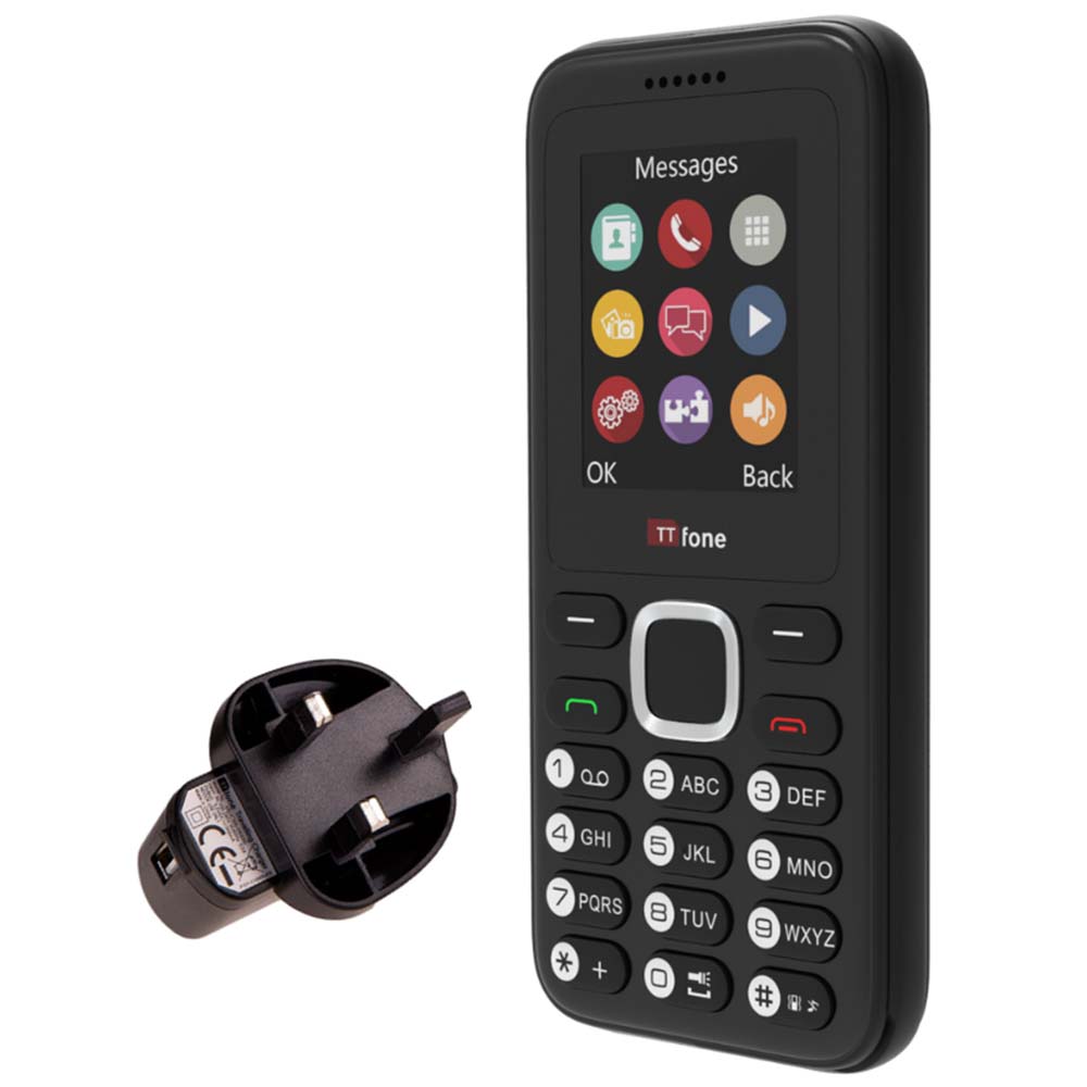 TTfone TT150 Black Dual SIM with Mains Charger, Giff Gaff Pay As You Go