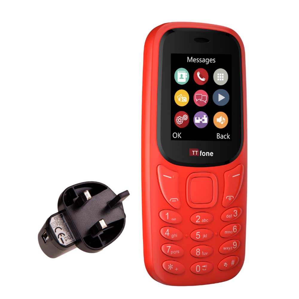 Warehouse Deals - TTfone TT170 Red Dual SIM mobile with Mains Charger, EE Pay As You Go