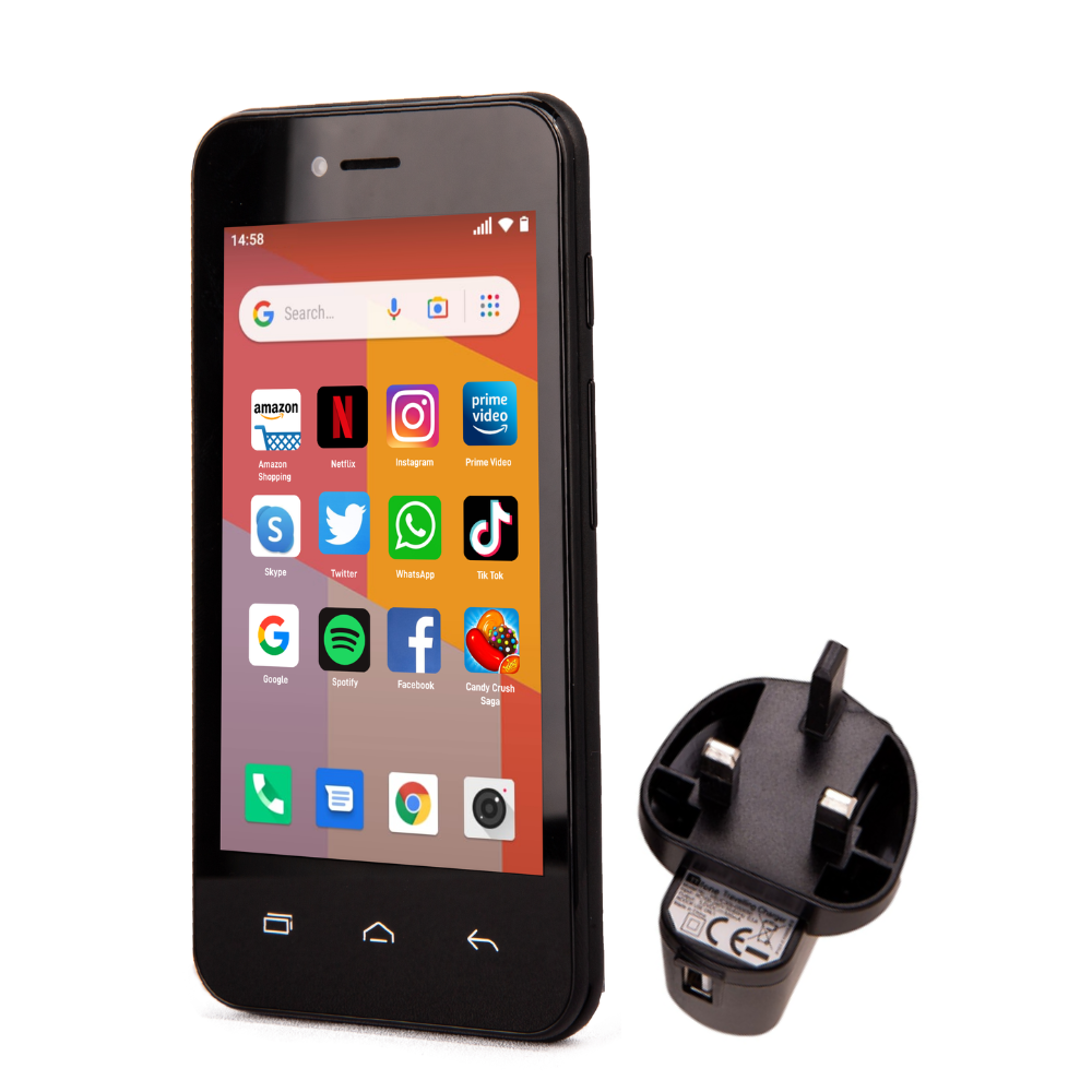 TTfone Black TT20 Dual SIM with Mains Charger and Smarty Pay As You Go Sim Card