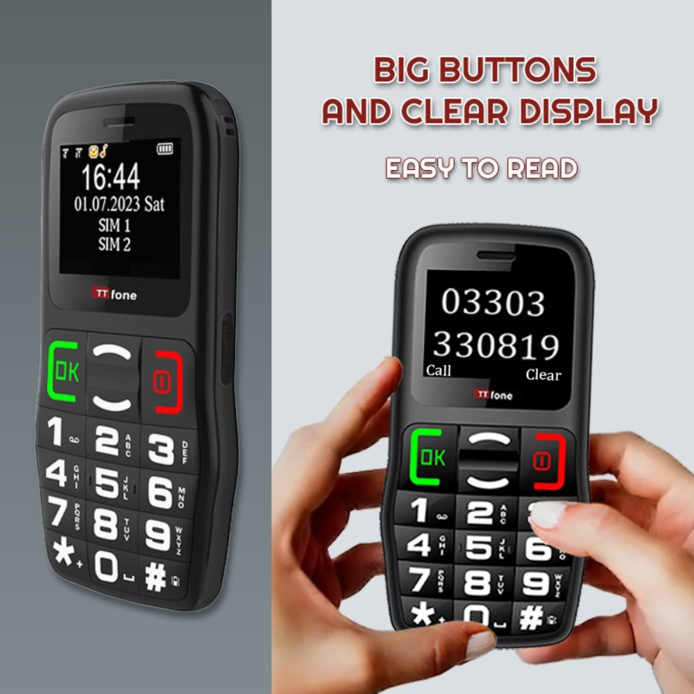 TTfone TT220 Big Button Mobile - Warehouse Deals with Mains Charger, Giff Gaff Pay As You Go