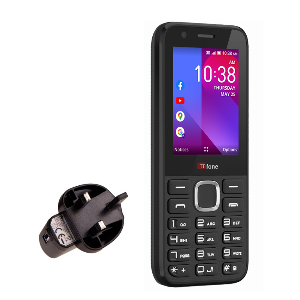 TTfone TT240 Simple Easy to use Mobile Phone with Mains Charger and Giff Gaff Pay As You Go Sim Card