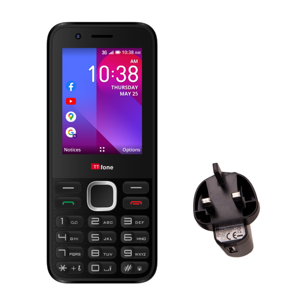 TTfone TT240 Simple Easy to use Mobile Phone with Mains Charger and Giff Gaff Pay As You Go Sim Card