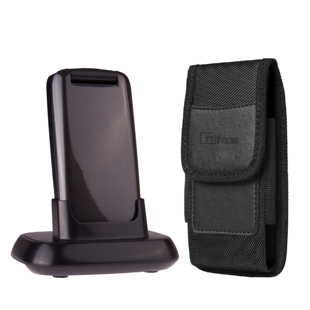 Bundle offer for TTfone Star TT300 Grey Flip Big Button Senior Mobile with Holster Nylon Case (TTCB4), EE Pay As You Go