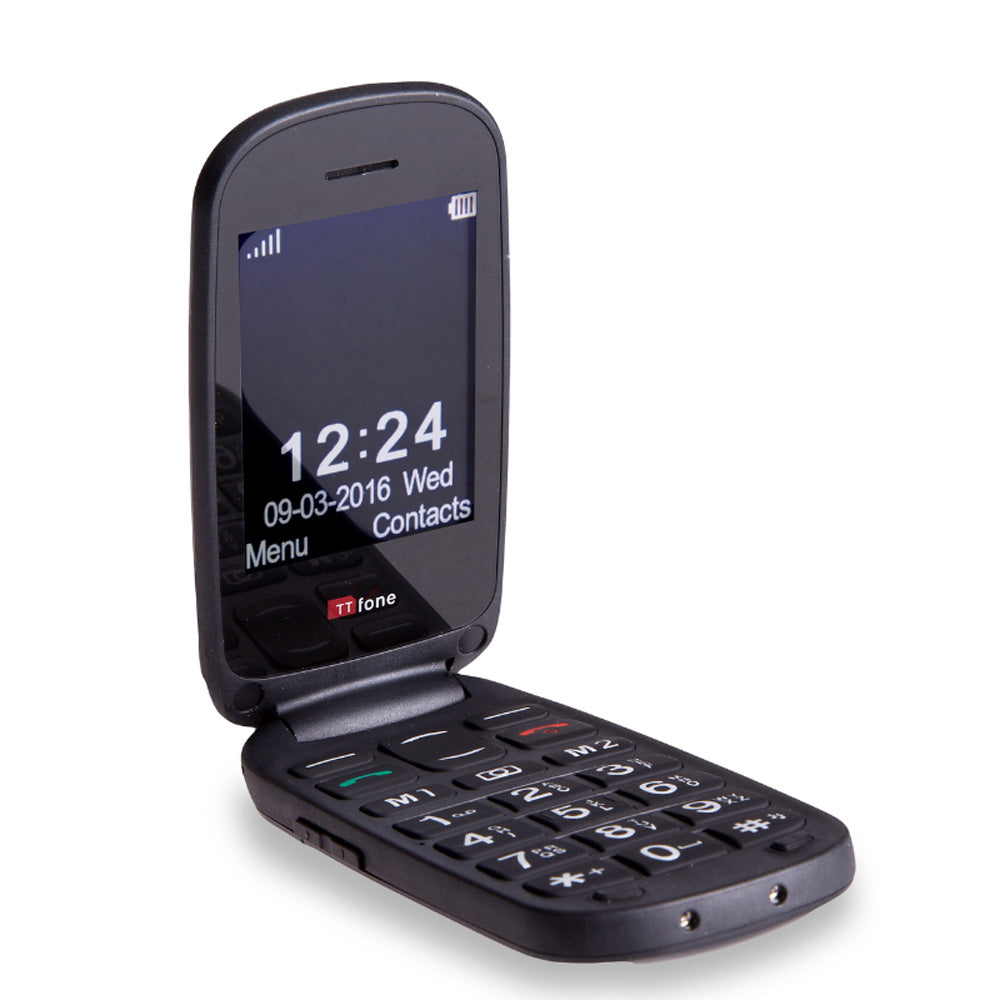 TTfone Lunar TT750 Black Flip Big Button Easy Menu Mobile with Giffgaff SIM Network