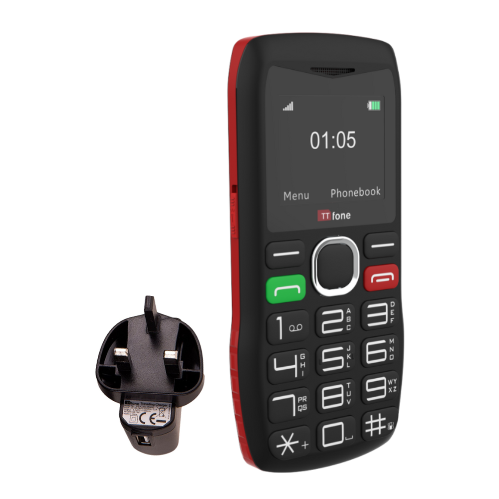 TTfone TT880 Easy-to-Use Big Button Mobile Phone with O2 Pay As You Go SIM, USB C Mains Charger