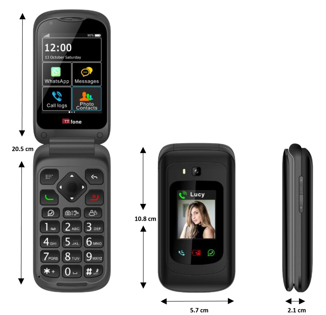 TTfone TT970 Whatsapp 4G Pantalla Táctil Teléfono de tapita y Botones  Grandes – con Cámara de 8MP
