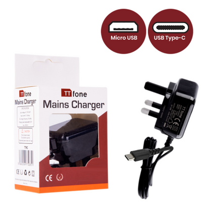 Original Mains Charger for all TTfone models - MicroUSB & Type-C Cable