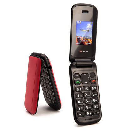 TTfone TT140 Red - Warehouse Deals Flip Folding Phone with USB Cable, O2 Pay As You Go